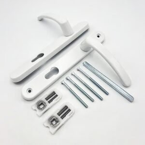 TSS Lever Lever UPVC Multipoint Door Handles - 92mm PZ - Sprung - 203mm Screw Centres - 232mm Backplate - Image 3